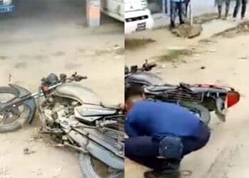 মৌলভীবাজারে ক্ষোভে মোটরসাইকেলে আগুন দিলো যুবক