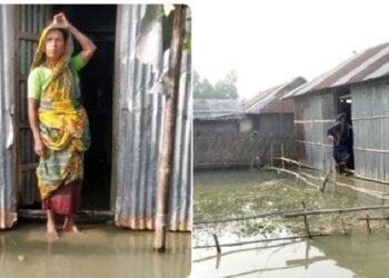 উলিপুরে এলাকার বন‍্যার পানিতে একাধিক পরিবারের দুর্ভোগের চিত্র