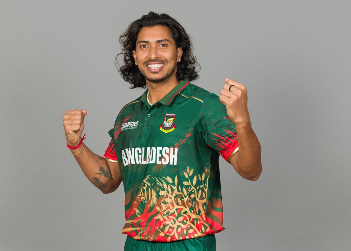 DUBAI, UNITED ARAB EMIRATES - FEBRUARY 16: Soumya Sarkar of Bangladesh poses for a portrait during the ICC Champions Trophy 2025 Portrait Session  on February 16, 2025 in Dubai, United Arab Emirates.  (Photo by Alex Davidson-ICC/ICC via Getty Images)